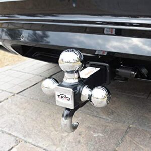 TOPTOW 64180 Trailer Receiver Hitch Triple Ball Mount with Hook, Chrome Balls, Fits for 2 inch Receiver, Hollow Shank