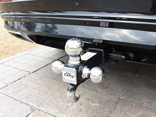 TOPTOW 64180 Trailer Receiver Hitch Triple Ball Mount with Hook, Chrome Balls, Fits for 2 inch Receiver, Hollow Shank