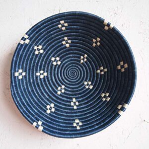 african basket- kabaya/rwanda basket/woven bowl/sisal & sweetgrass basket/blue, white