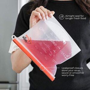 Edge Cook Reusable-Silicone-Food-Storage-Bags - Premium Airtight-Seal-Best-For-Food-Cooking and Preserving - 100% Leakproof, Eco-friendly, Dishwasher, Oven, Freezer Safe (Set of 5-2 Large+3 Medium)