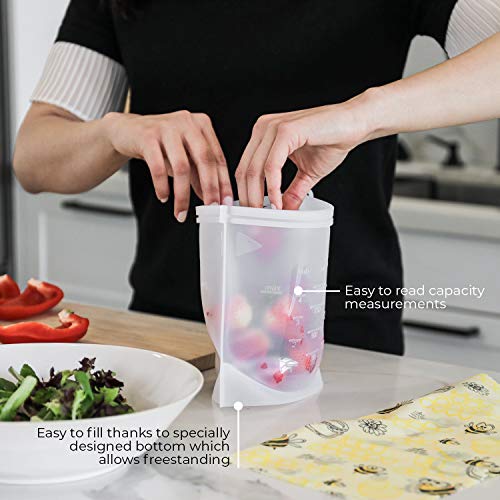 Edge Cook Reusable-Silicone-Food-Storage-Bags - Premium Airtight-Seal-Best-For-Food-Cooking and Preserving - 100% Leakproof, Eco-friendly, Dishwasher, Oven, Freezer Safe (Set of 5-2 Large+3 Medium)