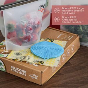 Edge Cook Reusable-Silicone-Food-Storage-Bags - Premium Airtight-Seal-Best-For-Food-Cooking and Preserving - 100% Leakproof, Eco-friendly, Dishwasher, Oven, Freezer Safe (Set of 5-2 Large+3 Medium)