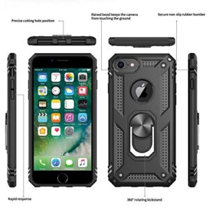 LeYi Compatible for iPhone 8 Case, iPhone 7 Case, iPhone 6s/ 6 Case with Tempered Glass Screen Protector [2 Pack], Military-Grade Protective Phone Case with Kickstand Ring for iPhone 6/6s/7/8, Black