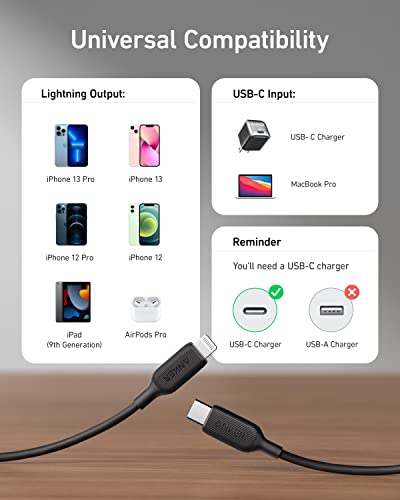 Anker USB C to Lightning Cable (1ft), Powerline III MFi Certified Fast Charging Lightning Cable for iPhone 13 13 Pro 12 Pro Max 12 11 X XS XR 8 Plus, AirPods Pro, Supports Power Delivery (Black)