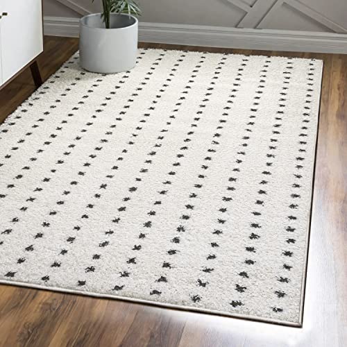 JONATHAN Y MOH400A-3 Pele Modern Geometric Shag Indoor Area-Rug Bohemian Polka Dot Easy-Cleaning Bedroom Kitchen Living Room Non Shedding, 3 X 5, White/Black