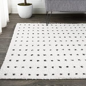 JONATHAN Y MOH400A-3 Pele Modern Geometric Shag Indoor Area-Rug Bohemian Polka Dot Easy-Cleaning Bedroom Kitchen Living Room Non Shedding, 3 X 5, White/Black