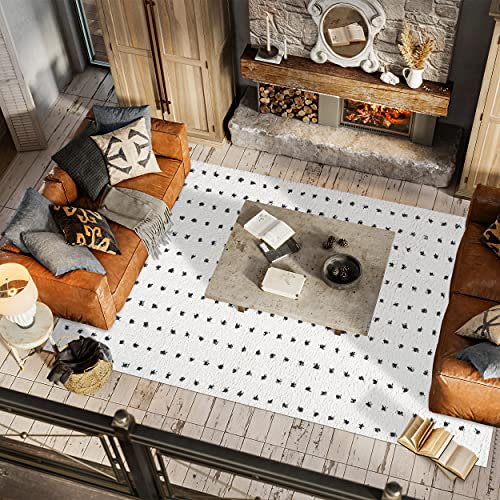 JONATHAN Y MOH400A-3 Pele Modern Geometric Shag Indoor Area-Rug Bohemian Polka Dot Easy-Cleaning Bedroom Kitchen Living Room Non Shedding, 3 X 5, White/Black