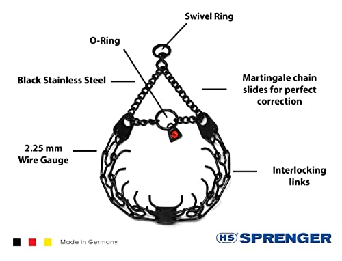 Herm Sprenger Black Stainless Steel Prong Dog Training Collar with Swivel Ultra-Plus Pet Pinch Collar No-Pull Collar for Dogs Anti Pull Training Collar Made in Germany 2.25mm x 16in