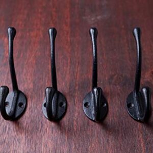 Craftsman Road Vintage Cast Iron Wall Hooks (Black Texture Finish, Set of 4) - Rustic, Farmhouse Coat Hooks | Great for Coats, Bags, Towels, Hats | Classic Slender