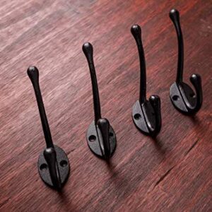 Craftsman Road Vintage Cast Iron Wall Hooks (Black Texture Finish, Set of 4) - Rustic, Farmhouse Coat Hooks | Great for Coats, Bags, Towels, Hats | Classic Slender