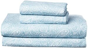 brielle home flannel sheet set cotton soft warm & cozy modern chic with elastic deep pockets, queen, paisley park spa