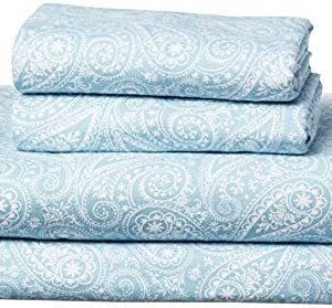 Brielle Home Flannel Sheet Set Cotton Soft Warm & Cozy Modern Chic with Elastic Deep Pockets, Queen, Paisley Park Spa