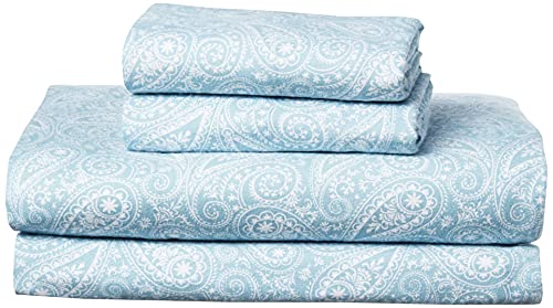 Brielle Home Flannel Sheet Set Cotton Soft Warm & Cozy Modern Chic with Elastic Deep Pockets, Queen, Paisley Park Spa