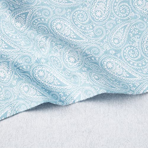 Brielle Home Flannel Sheet Set Cotton Soft Warm & Cozy Modern Chic with Elastic Deep Pockets, Queen, Paisley Park Spa