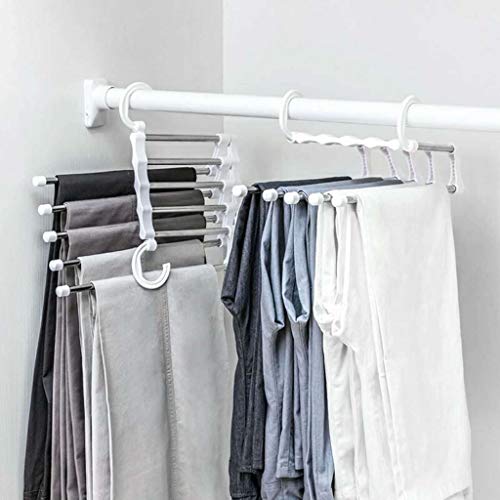 KLGDA_Home Foldable Clothes Drying Laundry Rack Multi-Layer Hanging Storage Rack Multi-Functional Magical Hanger Stainless Steel (White, 1Pc)