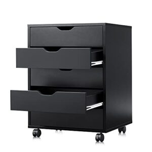 devaise 5-drawer chest, wood storage dresser cabinet with wheels, black