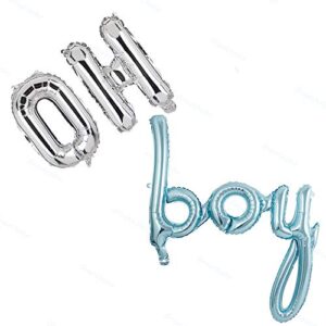 oh boy silver blue combination alphabet mylar foil balloons letter banner baby shower gender reveal birthday party decorations