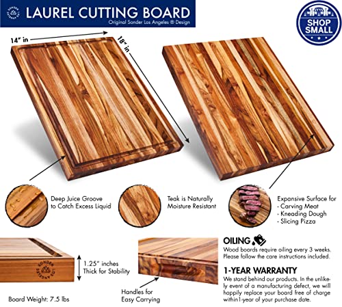 Sonder Los Angeles, Large Teak Wood Cutting Board for Kitchen with Juice Groove, Reversible Charcuterie Butcher Block 18x14x1.25 in (Gift Box Included)