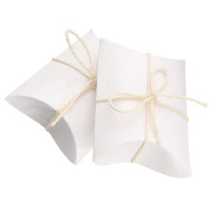 akoak kraft paper pillow box, candy favor gift boxes for wedding birthday and christmas,pack of 50 with 50 pcs jute twines (white)