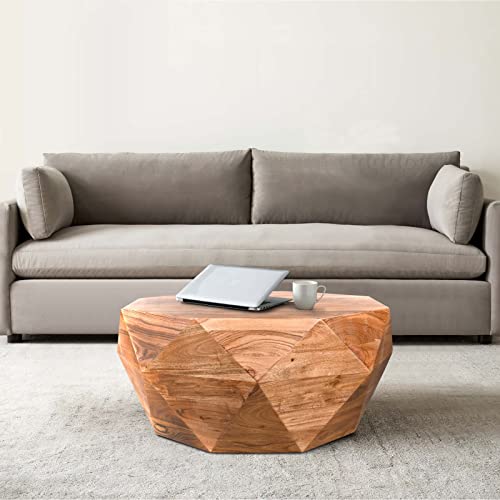 The Urban Port 33-Inch Diamond Shape Acacia Wood Coffee Table with Smooth Top, Dark Brown