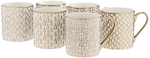 Certified International Mosaic 14 oz. Gold Plated Mugs, Set of 6, 6 Count (Pack of 1), RED