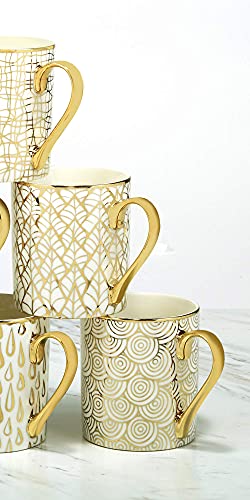 Certified International Mosaic 14 oz. Gold Plated Mugs, Set of 6, 6 Count (Pack of 1), RED