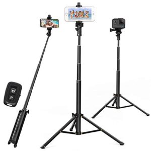 selfie stick tripod 52 inch cell phone iphone tripod stand with bluetooth remote smartphone for iphone 11 xs x 6 7 8, android cellphone gopro camera mount portable monopod feet travel lightweight …