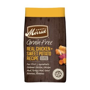 merrick dry dog food, real chicken and sweet potato grain free dog food recipe - 22 lb. bag
