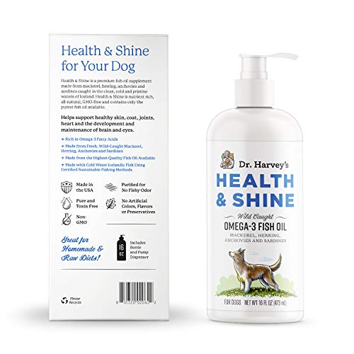 Dr. Harvey's Health & Shine Omega 3 Fish Oil for Dogs from Wild Caught Mackerel, Herring, Anchovies and Sardines - Supports Beautiful Fur, Strong Joints and Itchy Allergy Relief (16 FL OZ)