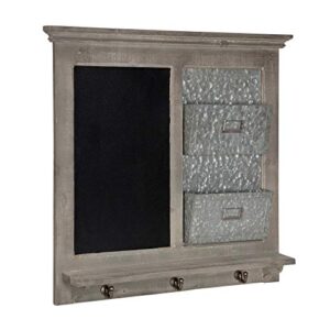 kate and laurel idamae wood framed chalkboard with mail holders and key hooks wall organizer, rustic gray