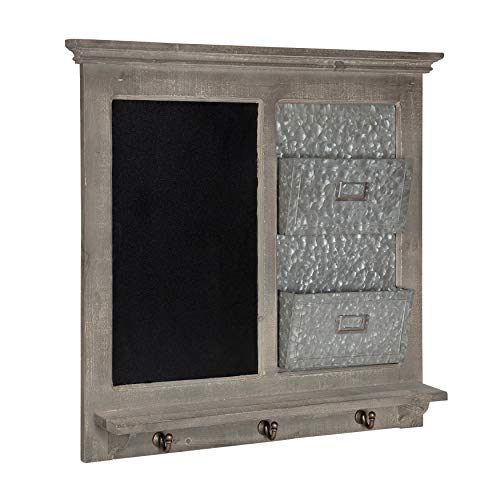 Kate and Laurel Idamae Wood Framed Chalkboard with Mail Holders and Key Hooks Wall Organizer, Rustic Gray