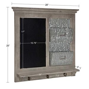 Kate and Laurel Idamae Wood Framed Chalkboard with Mail Holders and Key Hooks Wall Organizer, Rustic Gray