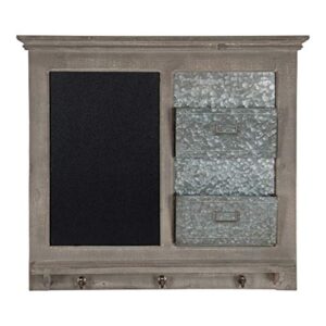 Kate and Laurel Idamae Wood Framed Chalkboard with Mail Holders and Key Hooks Wall Organizer, Rustic Gray