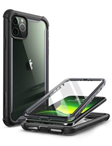 i-blason ares case for iphone 11 pro max 2019 release, dual layer rugged clear bumper case with built-in screen protector (black)