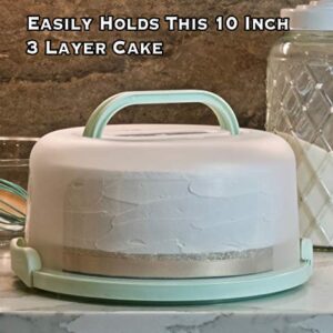 Top Shelf Elements Round Cake Carrier Two Sided Cake Holder Serves as Five Section Serving Tray, Portable Cake Stand Fits 10 inch Cake, Cake Box Comes With Handle, Cake Container Holds Pies (Green)