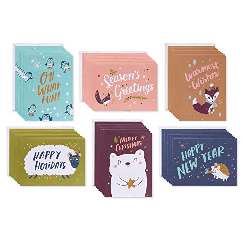 American Greetings Holiday Cards with Envelopes for Christmas, New Years and More, Cute Animals (48-Count)