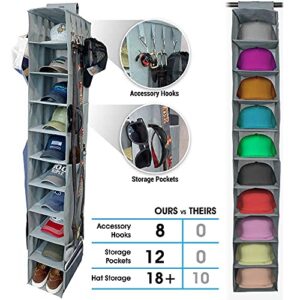 THE ULTIMATE HAT RACK 10 Shelf Hanging Closet Hat Organizer for Hat Storage - Keep Your Baseball Caps and Baseball Hats in Great Condition - Hat Holder & Baseball Cap Organizer w/Tie & Belt Side Hooks