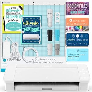 Silhouette White Cameo 4 Starter Bundle with 38 Oracal Vinyl Sheets, T-Shirt , Transfer Paper, Class, Guides and 24 Sketch Pens