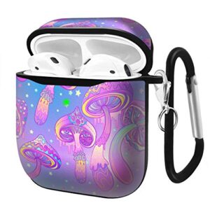 slim form fitted printing pattern cover case with carabiner compatible with airpods 1 and airpods 2 / psychedelic hallucination magic mushrooms pattern