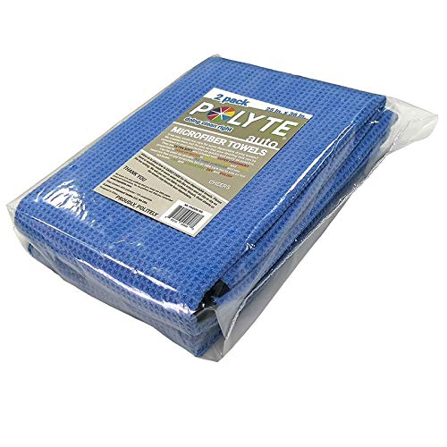 POLYTE Elite Microfiber Drying Towel (25x36, 2 Pack, Waffle, Blue)