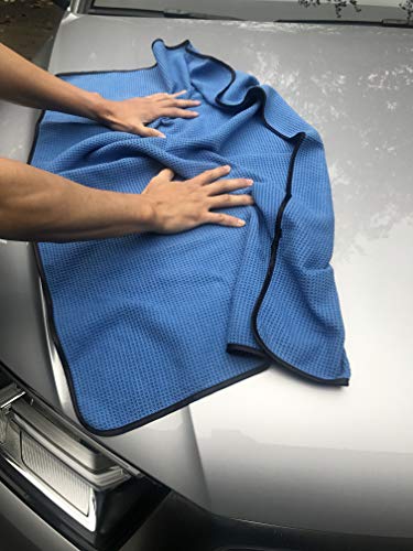 POLYTE Elite Microfiber Drying Towel (25x36, 2 Pack, Waffle, Blue)