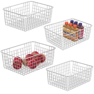 wire storage baskets, ispecle 4 pack large metal wire baskets pantry organization and storage with handles, freezer organizer bins for pantry kitchen shelf laundry cabinets garage, white