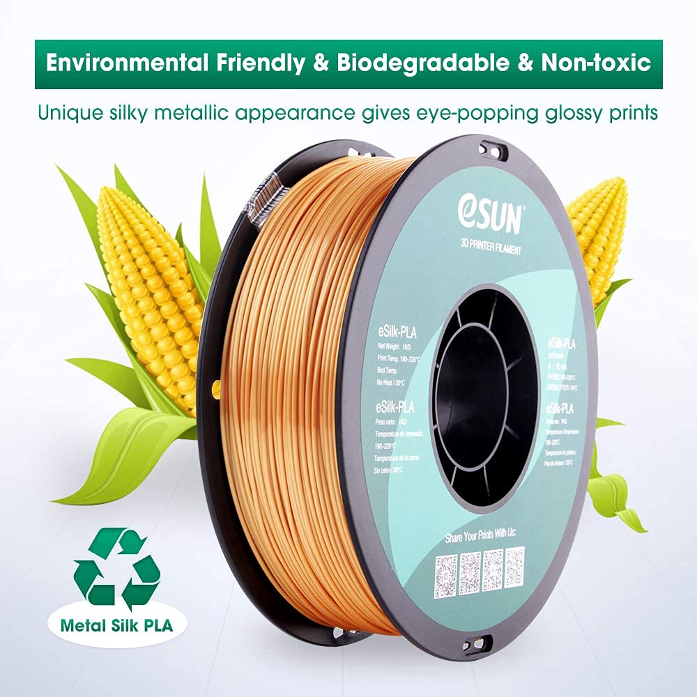 eSUN Silk PLA 3D Printer Filament, Dimensional Accuracy +/- 0.03 mm, 1 kg Spool, 1.75 mm, Gold