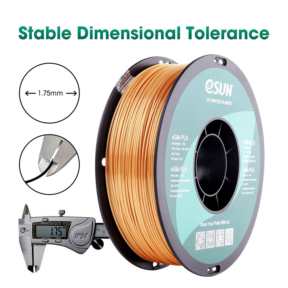 eSUN Silk PLA 3D Printer Filament, Dimensional Accuracy +/- 0.03 mm, 1 kg Spool, 1.75 mm, Gold