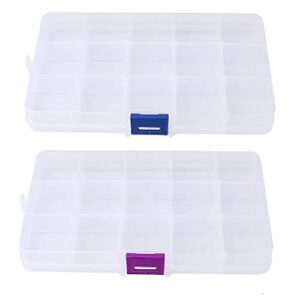 sumaju 2 pack 15 grids organizer box, plastic jewelry organizers with adjustable dividers clear storage container for beads crafts fishing tackles