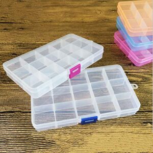 SUMAJU 2 Pack 15 Grids Organizer Box, Plastic Jewelry Organizers with Adjustable Dividers Clear Storage Container for Beads Crafts Fishing Tackles