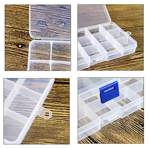 SUMAJU 2 Pack 15 Grids Organizer Box, Plastic Jewelry Organizers with Adjustable Dividers Clear Storage Container for Beads Crafts Fishing Tackles