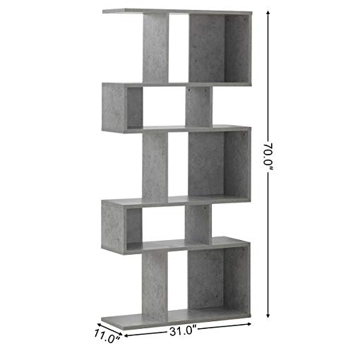 Giantex 5-Tier Geometric Bookshelf, 70'' Tall Wood Freestanding Decorative Display Open Shelves with Anti-Tipping Device, Each Shelf Holds up to 44 lbs, Wooden S Shaped Bookcase, Gray