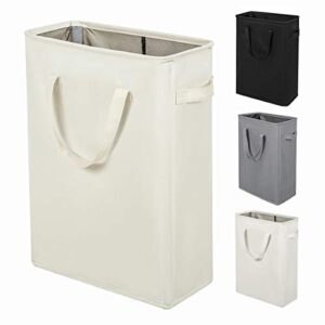 zero jet lag slim laundry hamper with handles collapsible laundry basket thin dirty clothes basket narrow laundry bag foldable dirty cloth hamper 45l (21 inches,beige)