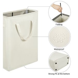 ZERO JET LAG Slim Laundry Hamper With Handles Collapsible Laundry Basket Thin Dirty Clothes Basket Narrow Laundry Bag Foldable Dirty Cloth Hamper 45L (21 inches,Beige)